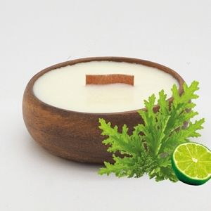 Hawaiian CITRONELLA & LIME Candle in Beautiful Acacia Bowl- Tropical Beach, 5 oz